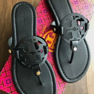 Tory Burch Black Miller Logo Toe-Post Sandals